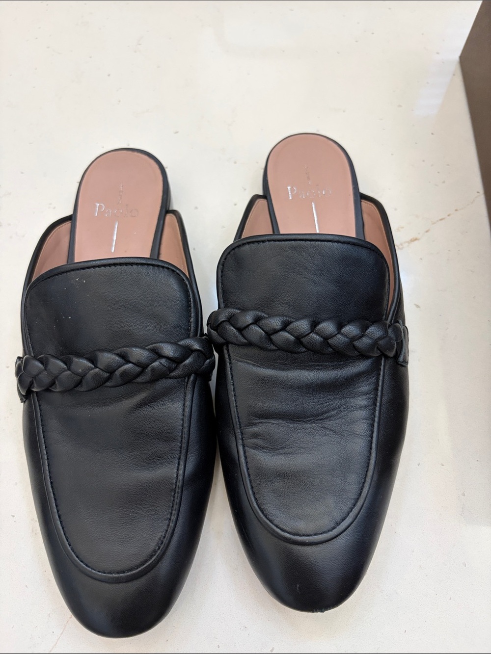 Paolo Black Braided Leather Slip-On Mules